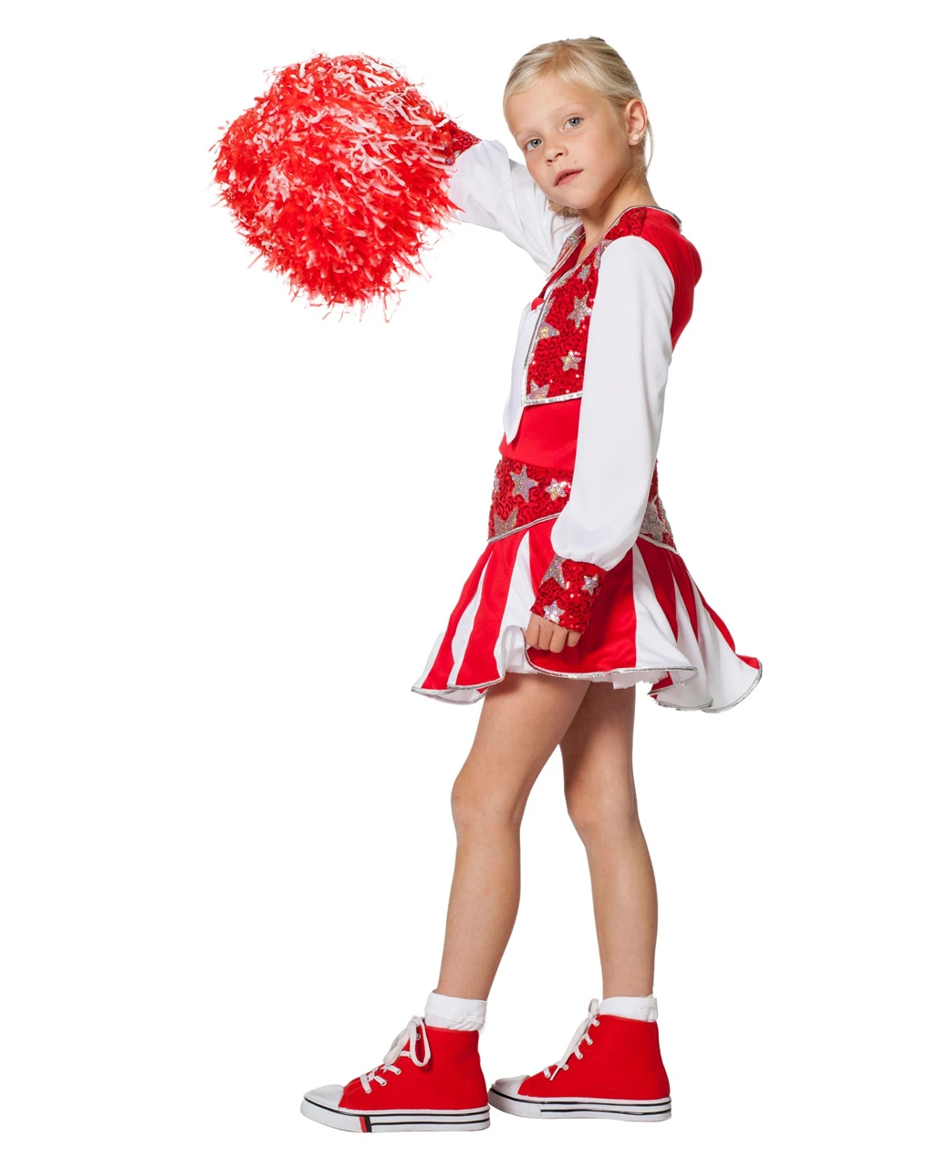 Cheerleader Kinderkostüm Rot 4 Cheerleader Kinderkostüm Rot – Bild 2