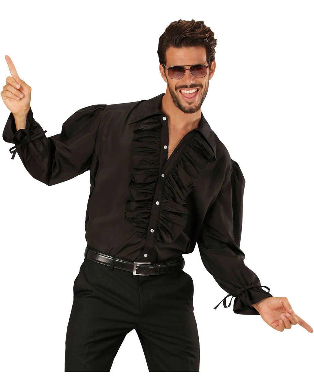 Schwarzes Rüschenhemd Mit Knöpfen 4 Schwarzes Rüschenhemd Mit Knöpfen – Bild 2